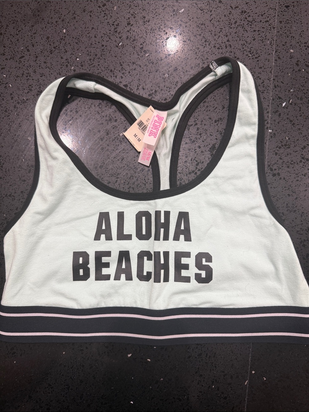 PINK Victoria's Secret Mint & Black 'Aloha Beaches' Racerback Sports Bra